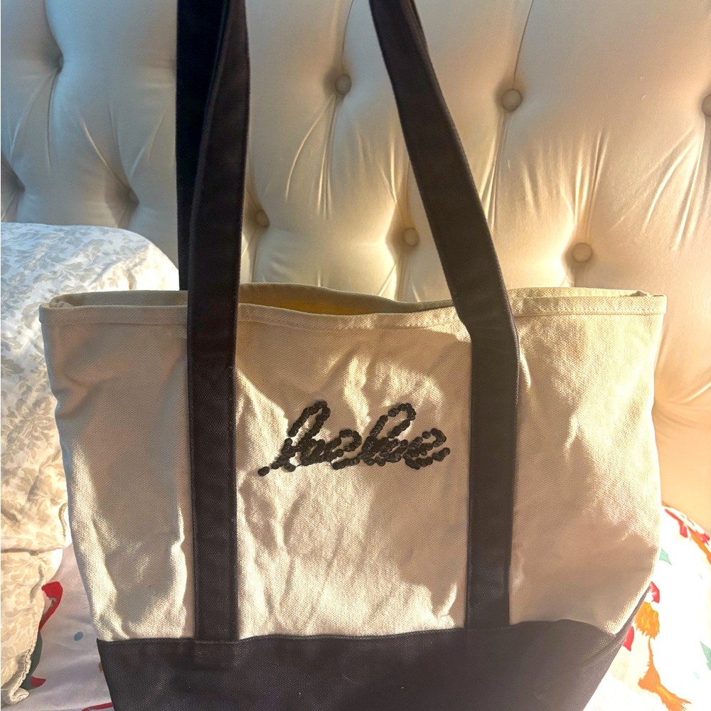 Original Bebe tote bag black sequined writing